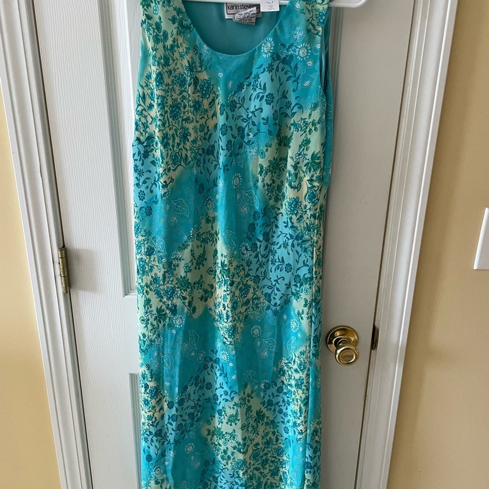 Karin Stevens Size 12 Teal Floral 2-Piece Dress & Jacket Set 🌿💙 - Picture 3 of 8
